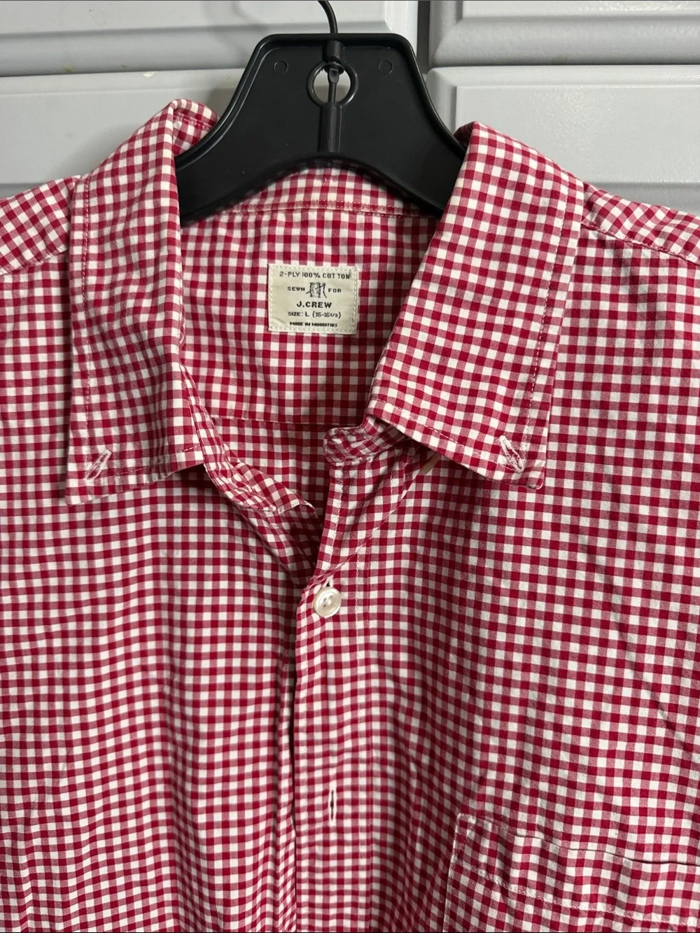 J Crew Men's Red Gingham Button-Up Shirt Sz L (16-16.5)